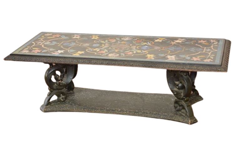 Inlaid Specimen Stone Top Garden Bench