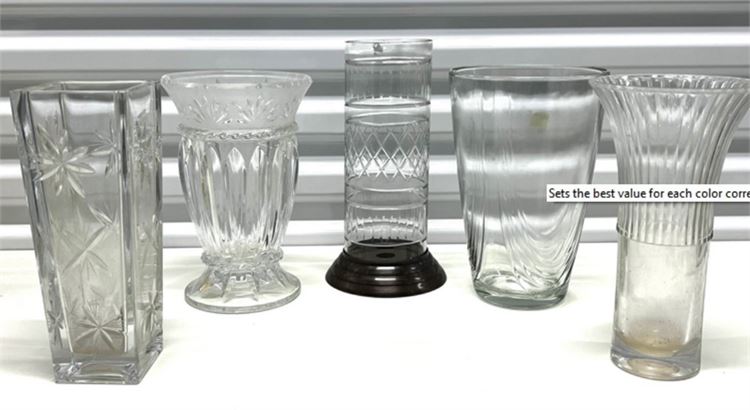 Cristal d'Arques Carthage Candleholder and Cut Glass Vases, 5 Pc