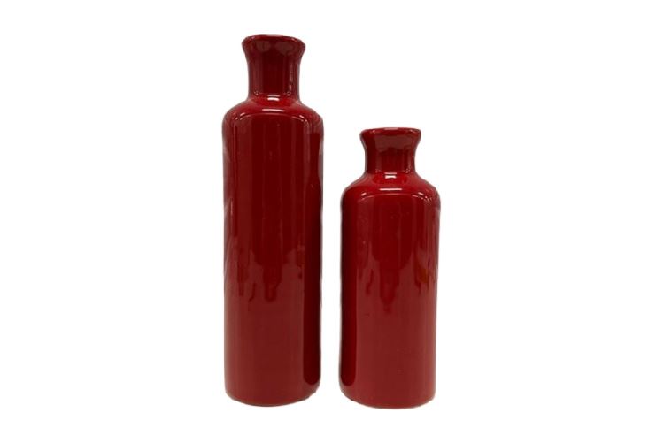 Pair Red Glazed Ceramic Vases