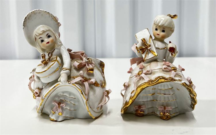 Rare Pair VTG Lefton Bloomer Girl Bone China Hand Painted, Geo. Z Lefton KW001