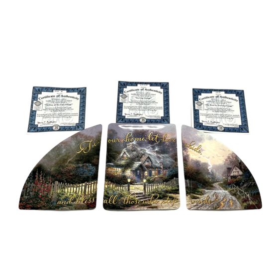 Thomas Kinkade Collectors Plate Set (The Road to Tea Cup Cottage) with COA