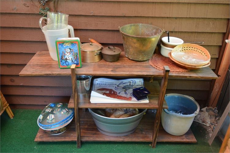 Rustic Wooden Shelf and Contents