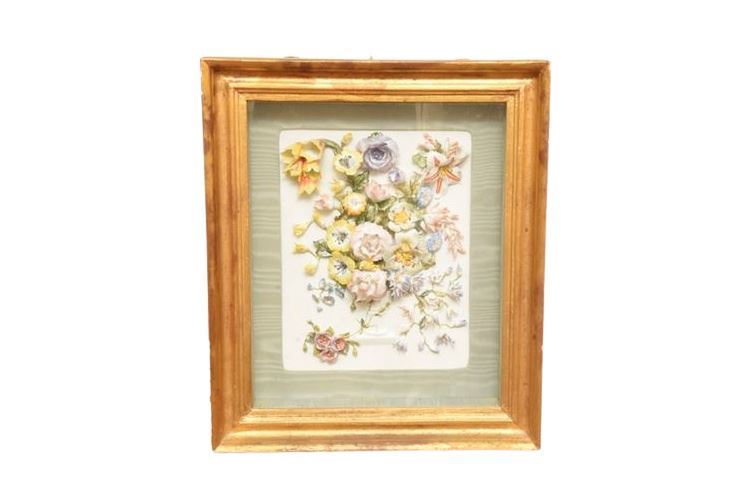 Antique Porcelain Plaque with Relief Floral Decoration Makers Mark