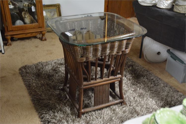 Vintage Bamboo Deco Style Glass Top End Table
