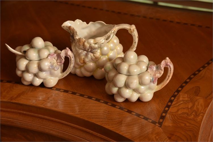 Three (3) Antique Royal Bayreuth Lusterware Porcelain Grapes Tea Service Items
