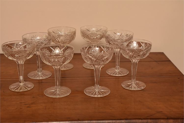 Eight (8) Vintage Cut Glass Champagne Flutes