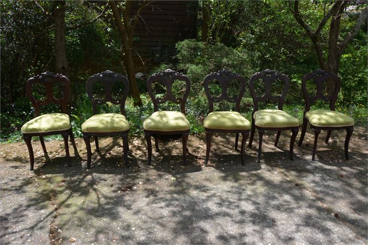 Six (6) Ribbon Back Dining Chairs With Upholstered Seats