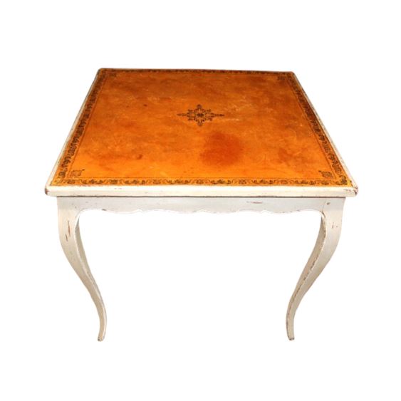 Early French Gold Tooled Leather Top Card Table