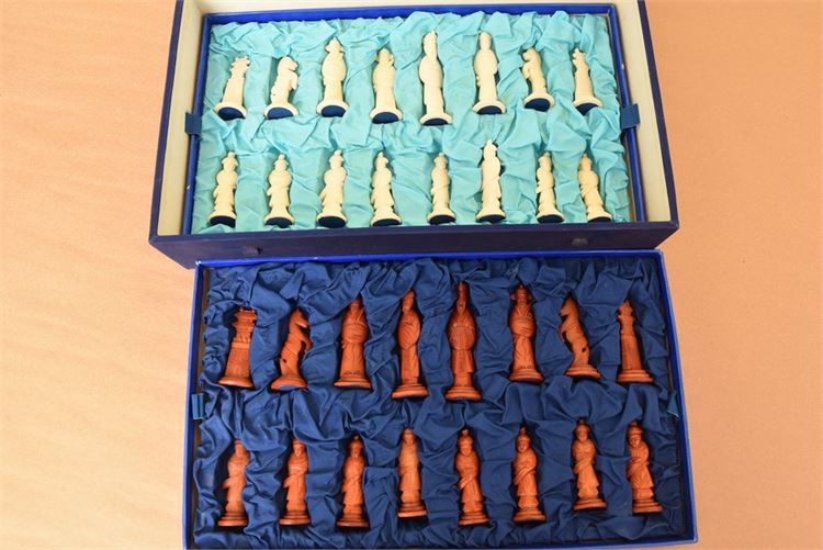 Ivory chess set with board, in box, with ivory clasps