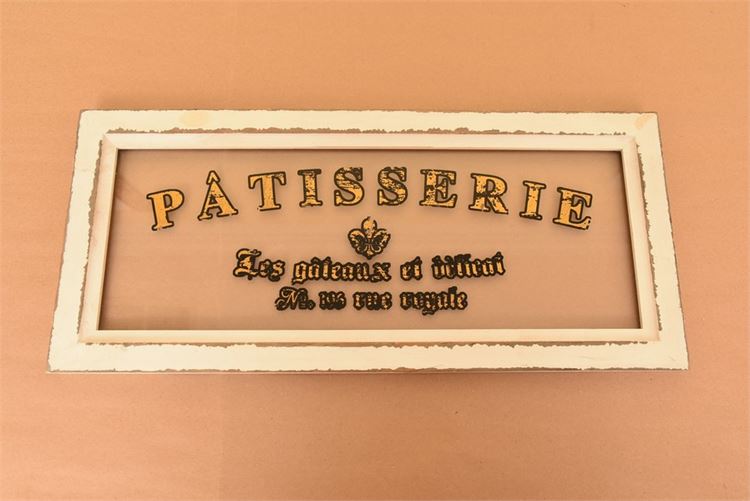 Glass and wood French “Patisserie” wall sign