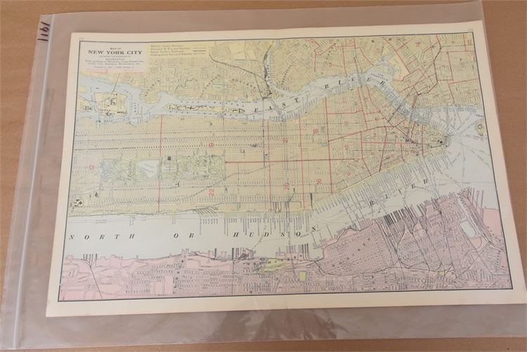 Vintage, Cram map of Manhattan, NY, showing each ward police and fire