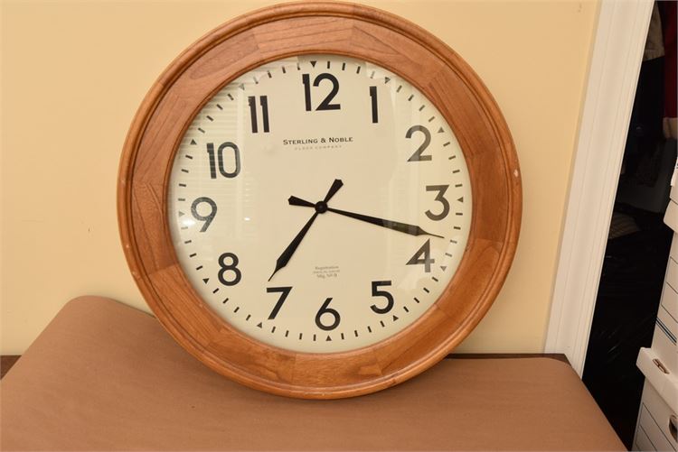 Round, Sterling and Noble, quartz, wooden wall clock, silent