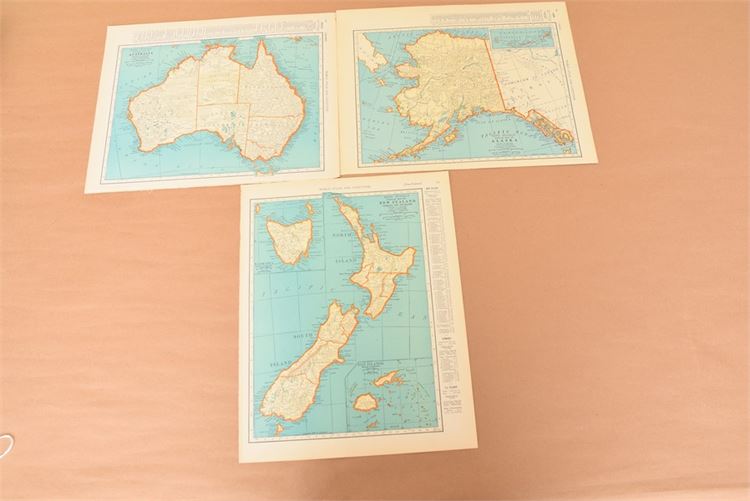3 maps: Australia, Alaska, New Zealand