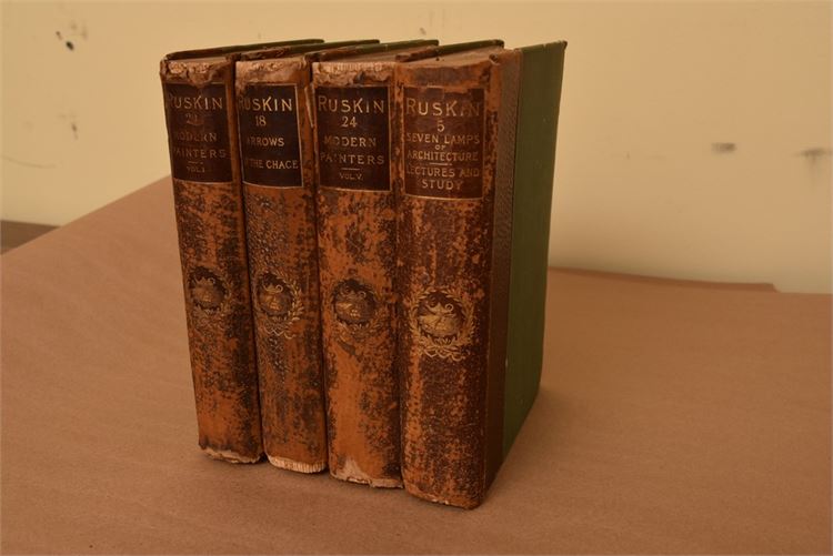 4 vol.s from the Complete Works of John Ruskin , LL. D., 1894, leather binding