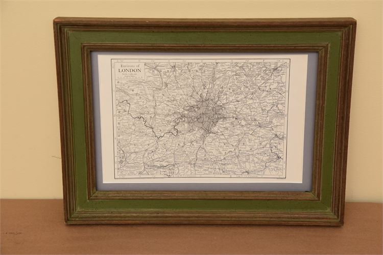 Framed, Parliament referenced black and white map of London and surroundings