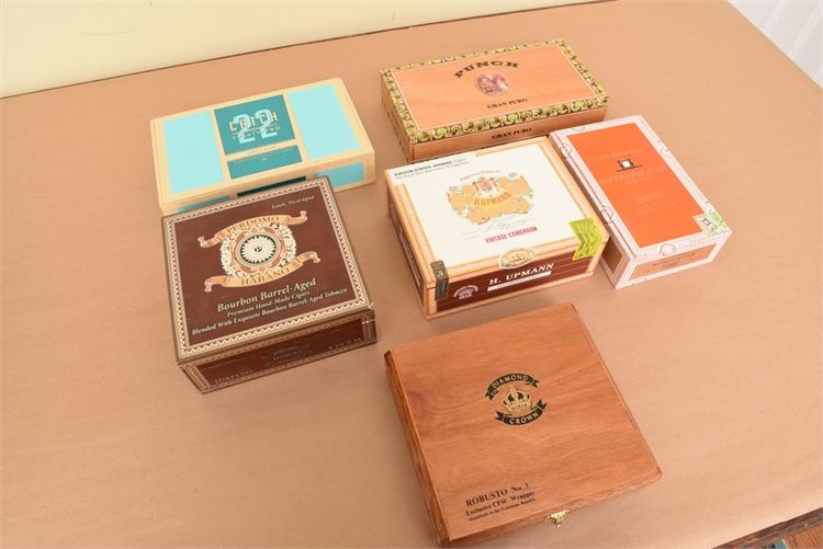Assortment of six fun cigar boxes