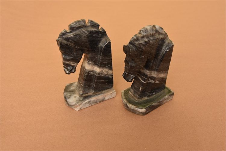 Black and white marble “Knight Chess Piece” bookends