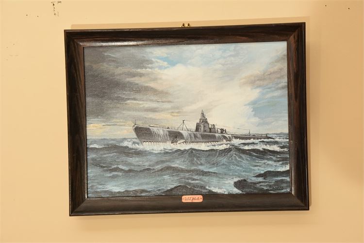 L. Jacobs, Oil on art board of the “USS Whale”, A sturgeon- class submarine