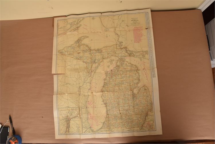 Very old, Rand McNally pocket map of Michigan’s Main Highways. (See description)
