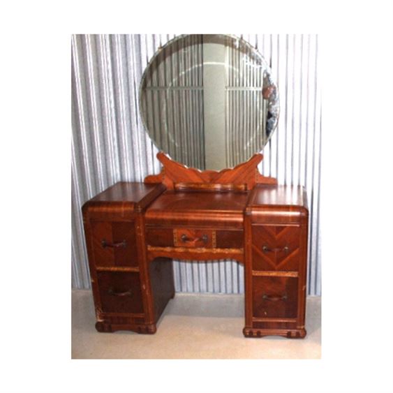 Art Deco Vanity Waterfall Style with Round Mirror