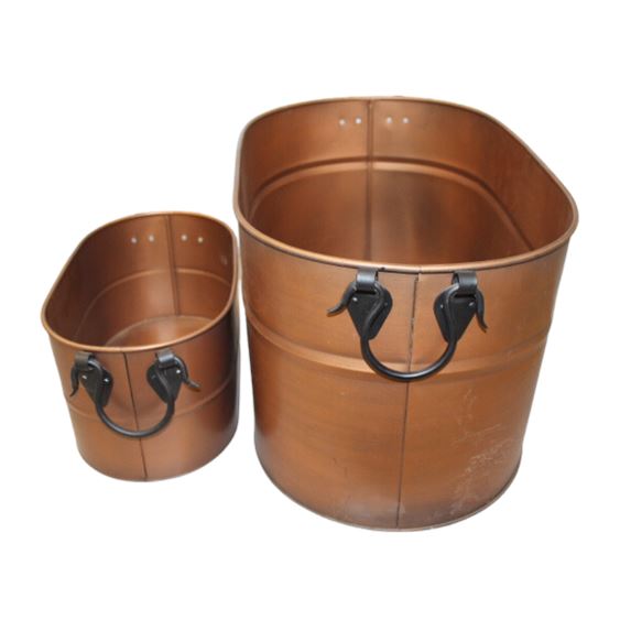 Pair Oval Copper Beverage Tubs with Iron Handles