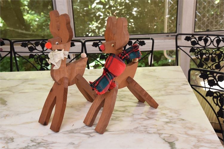Pair Wooden Reindeer Figures