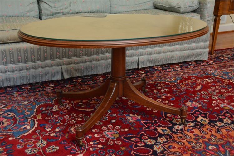 Splayed Base Wooden Coffee Table With Glass Top