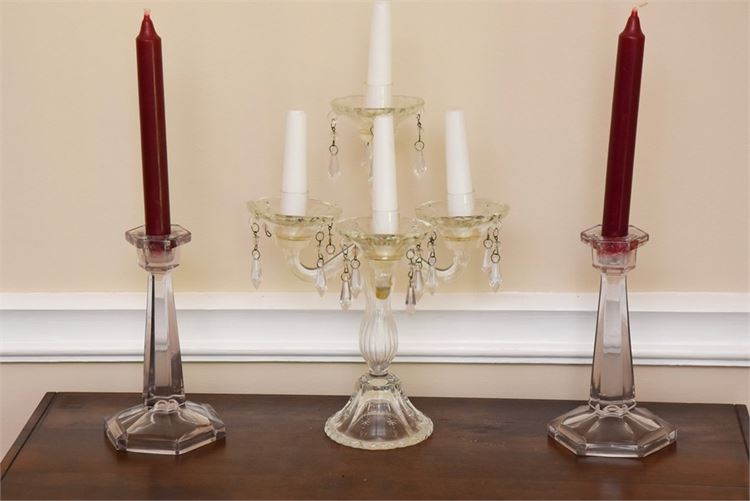 Glass Candelabra and Candlesticks