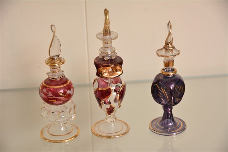 Three (3) Art Glass Perfume Bottles