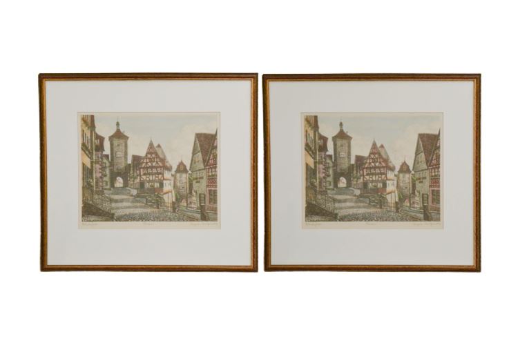 Pair Framed and Signed German Prints