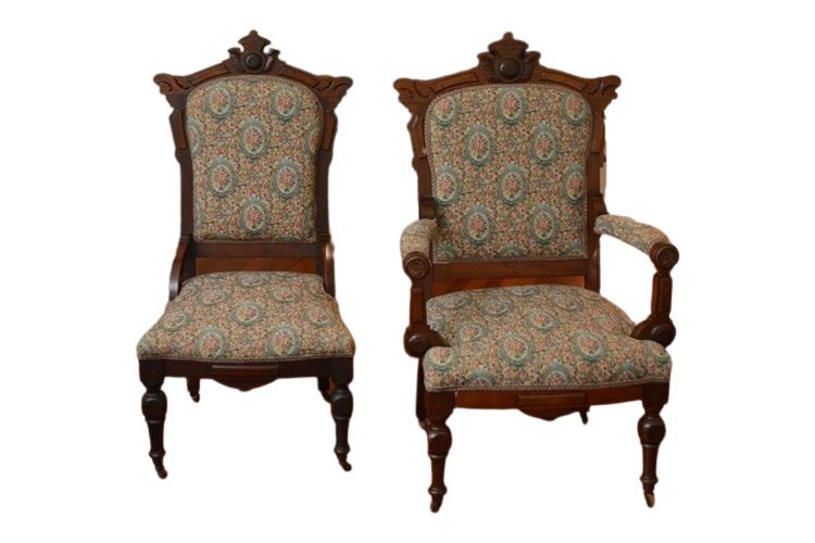 Two (2) Vintage Carved and Upholstered Chairs