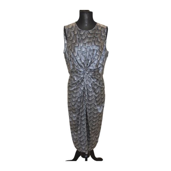 ARMANI Silk Tiered Chevron-Print Sleeveless Dress (Sz 12)