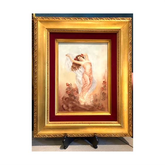 Art Noveau Style Painting of A Sensual Woman, Gilt Frame