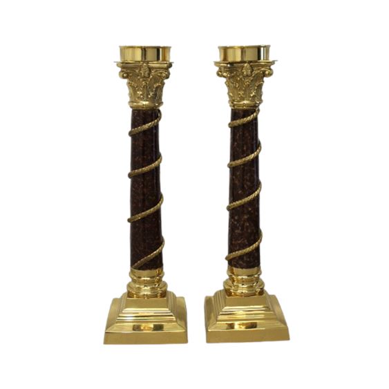 Corinthian Column Candle Stand Pair in Brass, 19" Tall 2 Pc.