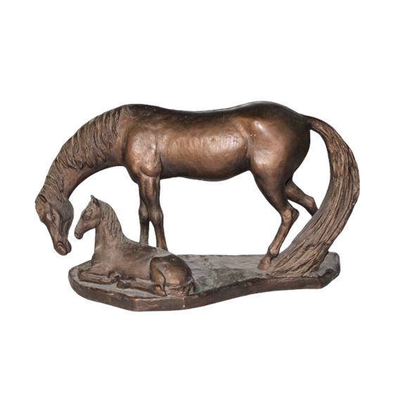 Large Mare & Foal Bronzed Statue