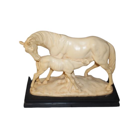 Vintage Alabaster Marble Horse Sculpture, Signed A. Sautini