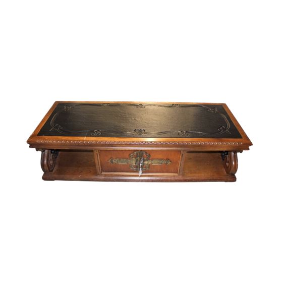 Spanish Revival Style Coffee Table with Inlaid Slate Top