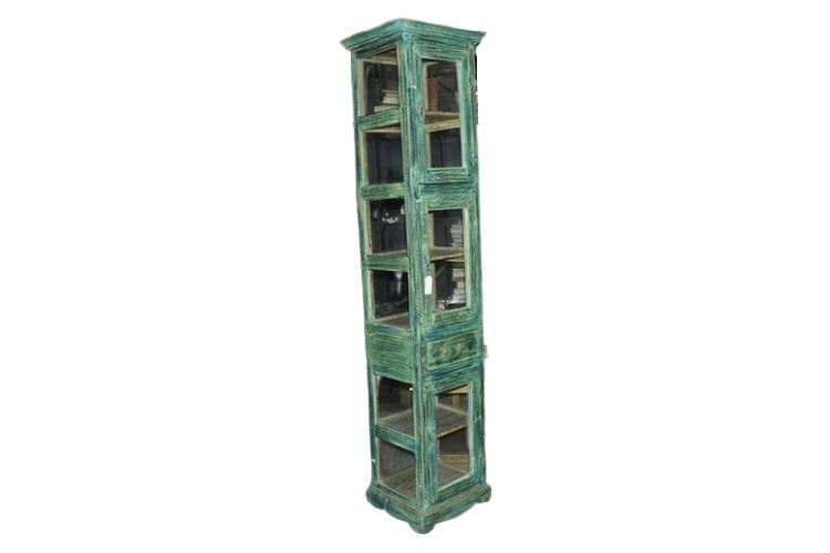 Green Painted Rectangular Curio Cabinet