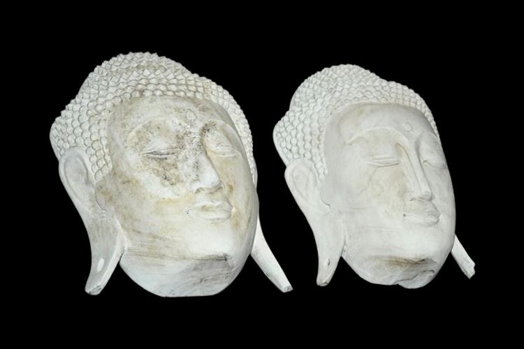 Pair Carved Wood Buddha Wall Masks