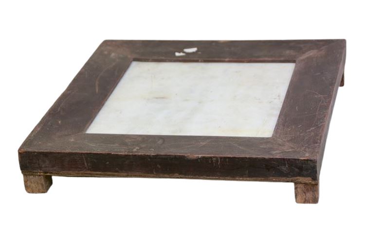 Vintage Wooden Display Stand With Inset Stone Panel