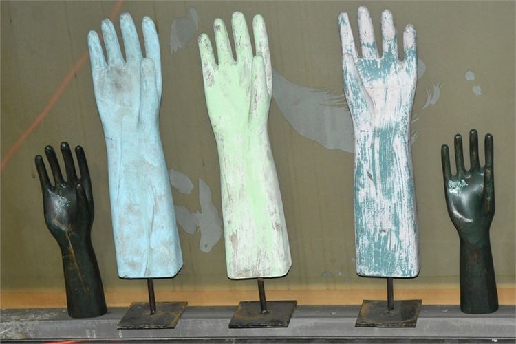 Group Hand Sculptures, Some Mounted on Stands