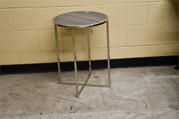 Modern Chrome End Table With Grey Stone Top