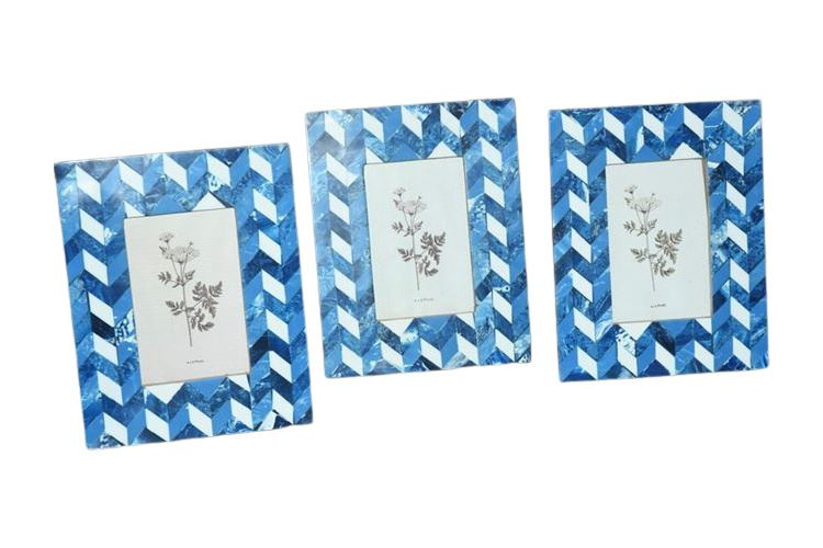 Three (3) Blue Geometric PatternStone Picture Frames