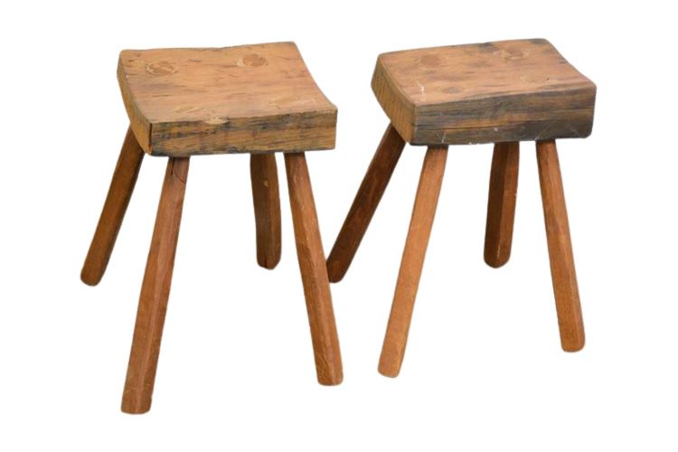 Pair Rustic Wooden Stools