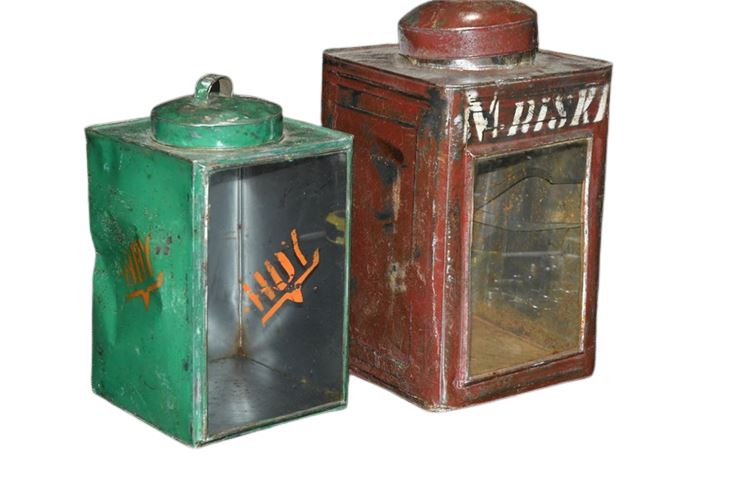 Two (2) Vintage Metal Branded Lanterns