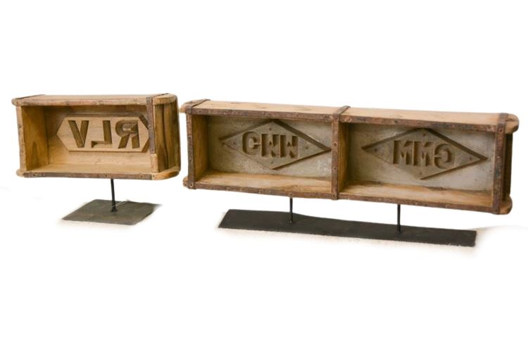 Three (3) Wooden Brick Molds On Stands