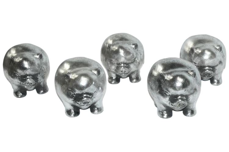 Group Silver Metal  Pig Figures