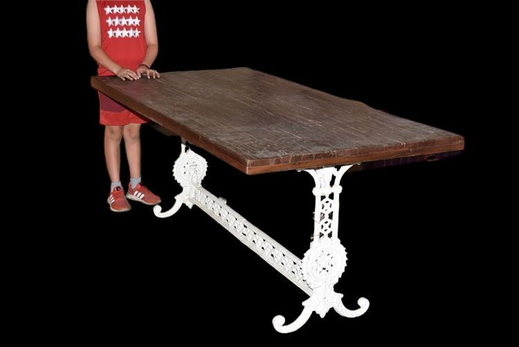 Cast Iron Plank Top Tressel Table