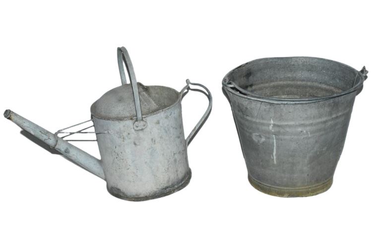 Metal Watering Can and Bucket