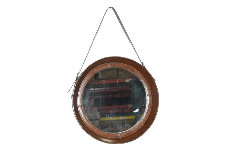 Round Leather Hanging Wall Mirror